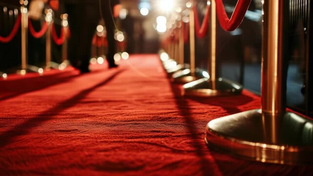 The captures the grandeur of a red carpet event with the iconic rope barrier set up for media and fans.