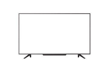 Modern flat screen television set with stand, isolated on transparent background