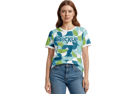 Redhead Woman In T Shirt Mockup