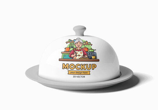 Serving Platter With A Cloche Cover Mockup