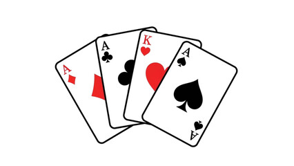 Obraz premium Four playing cards fanned out showing aces with different suits on a transparent background from a top view
