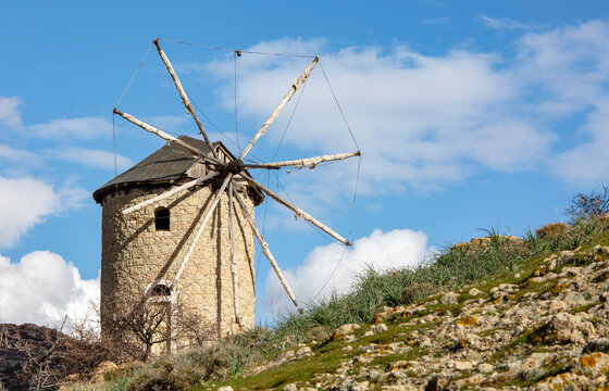 Travel concept photo; Turkey Izmir Foca windmill