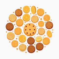 Fototapeta premium Cookies and citrus fruit arranged in a circular composition