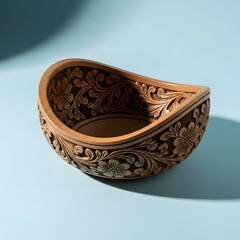 Fototapeta premium Floral and ethic design empty wooden bowl with clean background