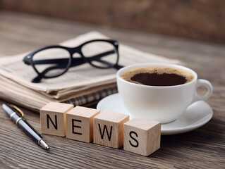 コーヒーを飲みながら新聞を読んで最新のニュースをチェックする朝の有意義な休息時間