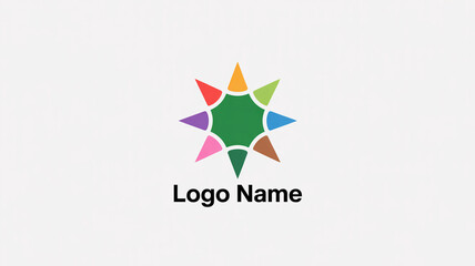 Multicolored starburst logo design with green center and text