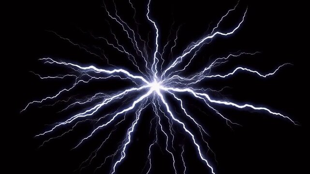 Electric Discharge Lightning Bolt Energy Effect on Black Background.