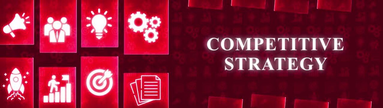 Competitive Strategy Concept with Icons and Text on a Red Gradient Background image photo