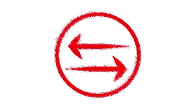 Red circular symbol with left arrow and dot indicating return or undo action