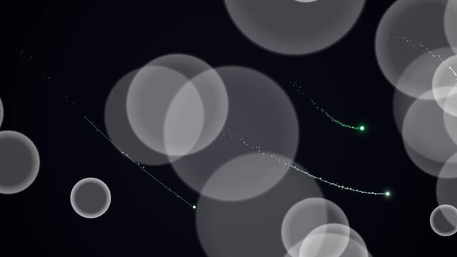 A digital vector illustration of an abstract blue space background featuring glowing circles and bright planetary energy patterns over a dark starry night backdrop for science technology design