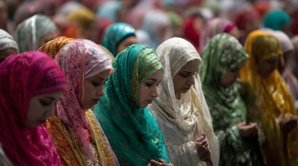 Naklejka premium Meaning of devotion during Eid prayer gathering