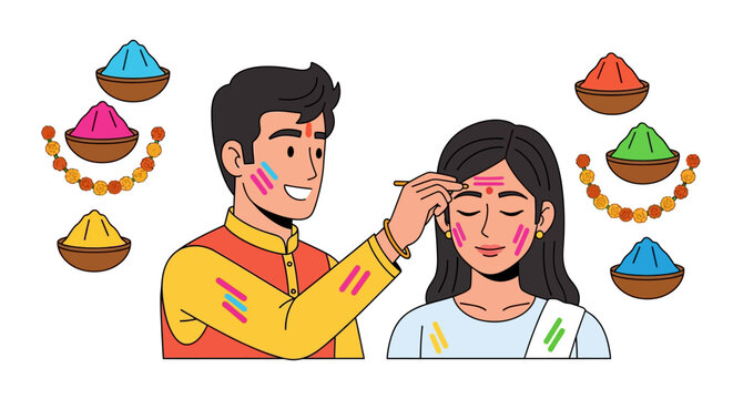 Holi Friends Applying Tilak Tradition