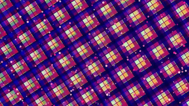 Seamless vector illustration of a geometric checkered pattern featuring colorful pink and yellow square tiles for a retro fabric wallpaper design or abstract textile backdrop