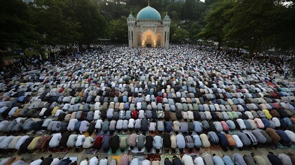 Fototapeta premium Global Muslim unity during Eid ul Fitr prayer
