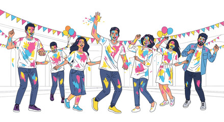 Obraz premium Joyful Friends Dancing in Holi Colors