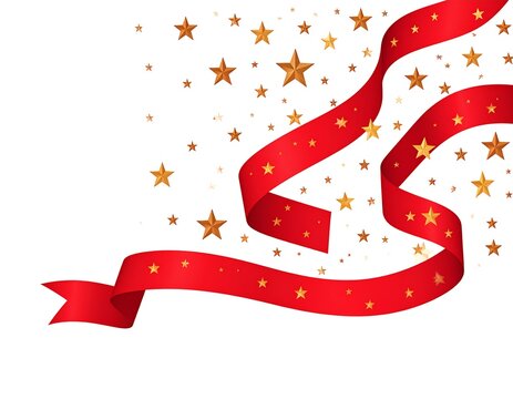 Festive Red Ribbon and Golden Stars Celebration Design.