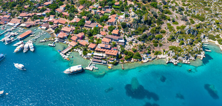 Aerial view with drone. Kalekoy - Simena - Kekova - Turkey.