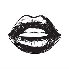 Obraz premium Black and White Lips Icon Representing Kiss or Expression