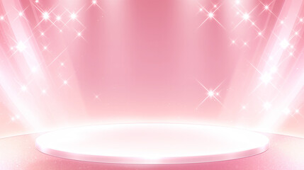 お誕生日パーティキラキラ輝くピンクのステージ背景　華やかなスポットライトキラキラカーテン