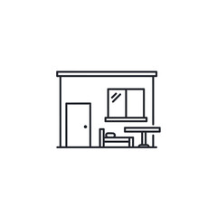 Minimalist outdoor storefront with large window and outdoor seating area for modern retail