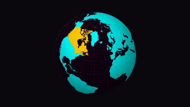 British Columbia, Canada on Globe. Animated zoom into the province. British Columbia, Canada intro, logo, presentation animation. Boundary shape on globe with round text. Short video.