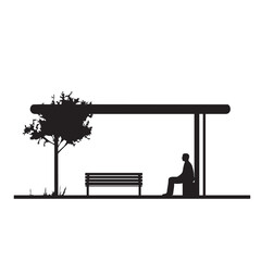 silhouette of a person at a bus stop