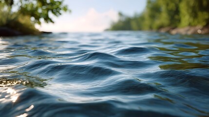 Obraz premium Close up of gentle water ripples catching sunlight on a tranquil natural surface with blurred foliage background