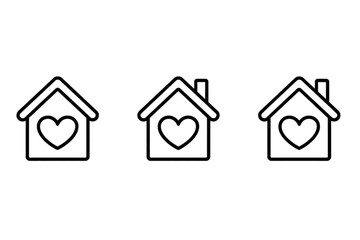 Fototapeta premium Three houses with heart-shaped doors, each with unique features and designs. isolated on transparent background