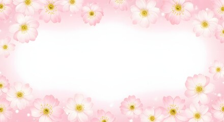 Soft pink floral border with white flowers and yellow centers