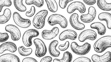 Wooden Engraving Cashew on Transparent Background