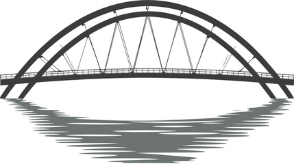 Obraz premium Black silhouette of an arched bridge with support beams reflected in rippling water below