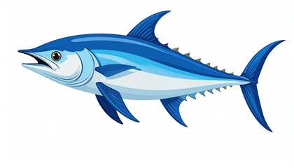 Obraz premium A vibrant illustration depicts a streamlined blue fish with fins, a detailed eye, and spiky details