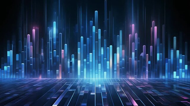 Illuminated data streams of vibrant light. Abstract, colorful vertical lines and blocks symbolize digital data and the cyber world