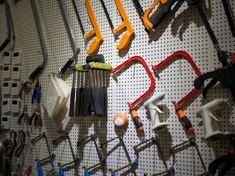 Tool Wall Filled With Various Hand Tools
