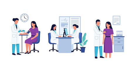Fototapeta premium Medical checkup illustration: doctor examining patient, healthcare concept