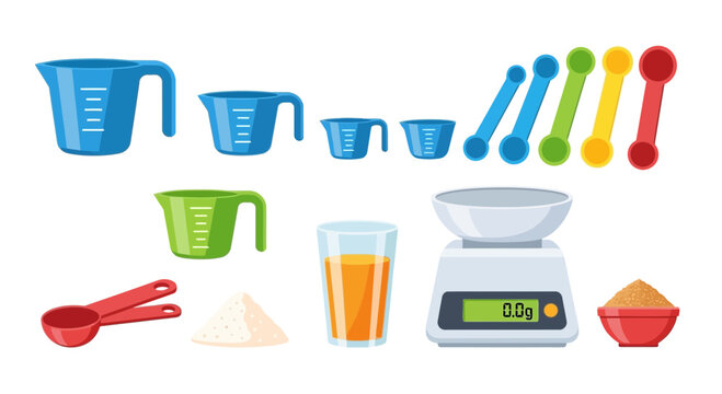 Kitchen measuring tools and ingredients for cooking and baking
