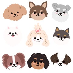 Fototapeta premium Cute Dog Face Breed Collection Hand Drawn Illustration