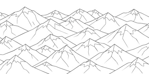 Obraz premium Mountain range vector illustration, outline drawing of peaks and ridges in natural landscape