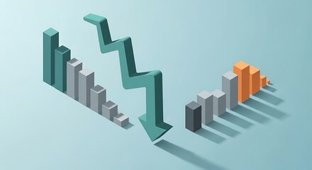 Fototapeta premium 3D Isometric Bar Chart Showing Financial Decline and Downward Trend.