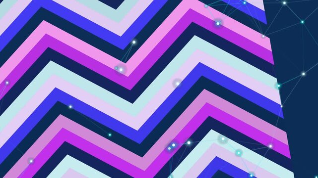 Seamless geometric chevron pattern with colorful zigzag lines and purple retro shapes for vintage textile wallpaper design
