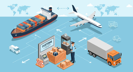 Fototapeta premium Global cargo transportation logistics, shipping and delivery concept