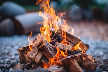 Campfire with Burning Firewood &ndash; Cozy Outdoor Bonfire at Dusk
