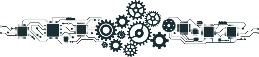 Industrial Tech Concept with Integrated Gears and Circuit Board Lines