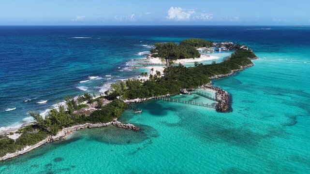 Bahamas Skyline At Nassau In New Providence Bahamas. Caribbean Skyline. Beach Landscape. Shades Of Blue Watercolor. Bahamas Skyline In Nassau In New Providence Bahamas. Nature Background.