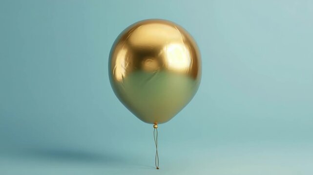 A single gold balloon with a white string floating in the air against a light blue background.