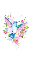 Obraz premium Watercolor hummingbird surrounded by flowers