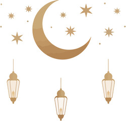 Elegant Ramadan Kareem Background with Golden Crescent and Hanging Lanterns