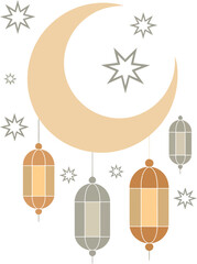 Modern Islamic Background with Crescent and Hanging Lamps