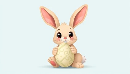 Obraz premium Cute easter bunny holding decorated egg celebrating holiday