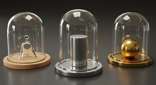 Precision and Value - A Triptych of Scientific Standards Under Glass Cloches.
